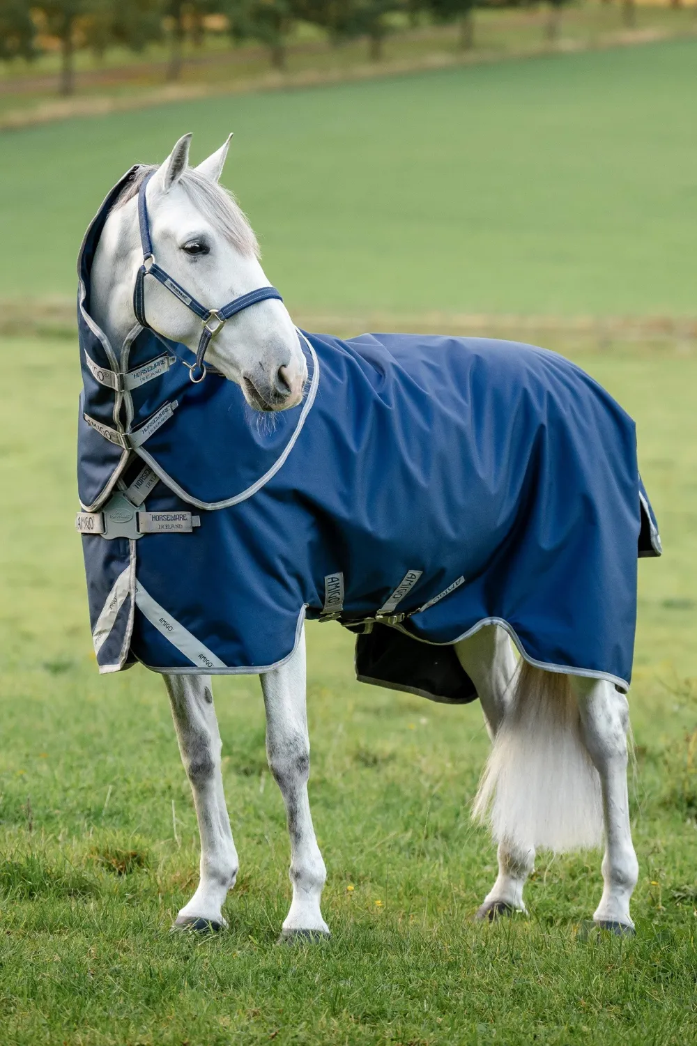 Horseware Hästtäcken & Flughuvor|Horseware-Amigo Regntäcke 1200D FieldSafe Plus 50g Navy/Grå