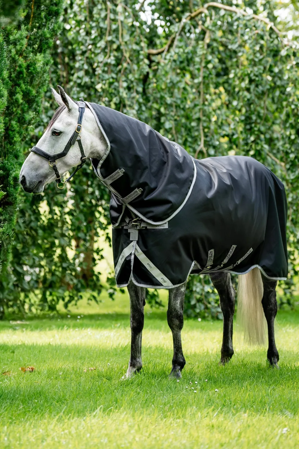 Horseware Hästtäcken & Flughuvor|Horseware-Amigo Regntäcke 1200D Plus 100g Svart/Titan Grey