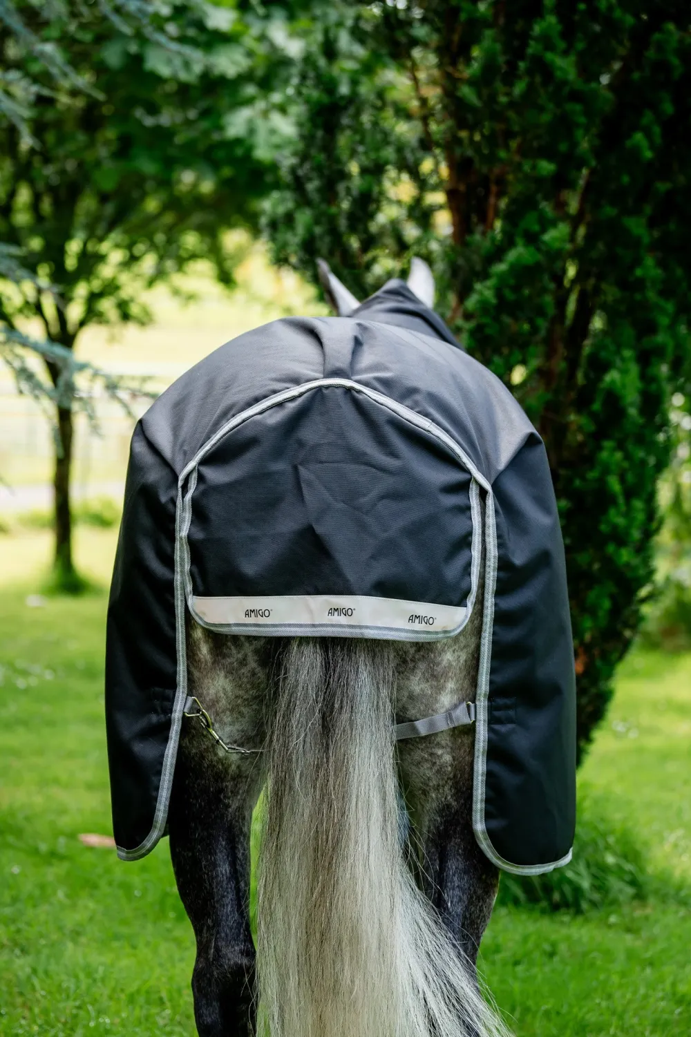 Horseware Hästtäcken & Flughuvor|Horseware-Amigo Regntäcke 1200D Plus 100g Svart/Titan Grey