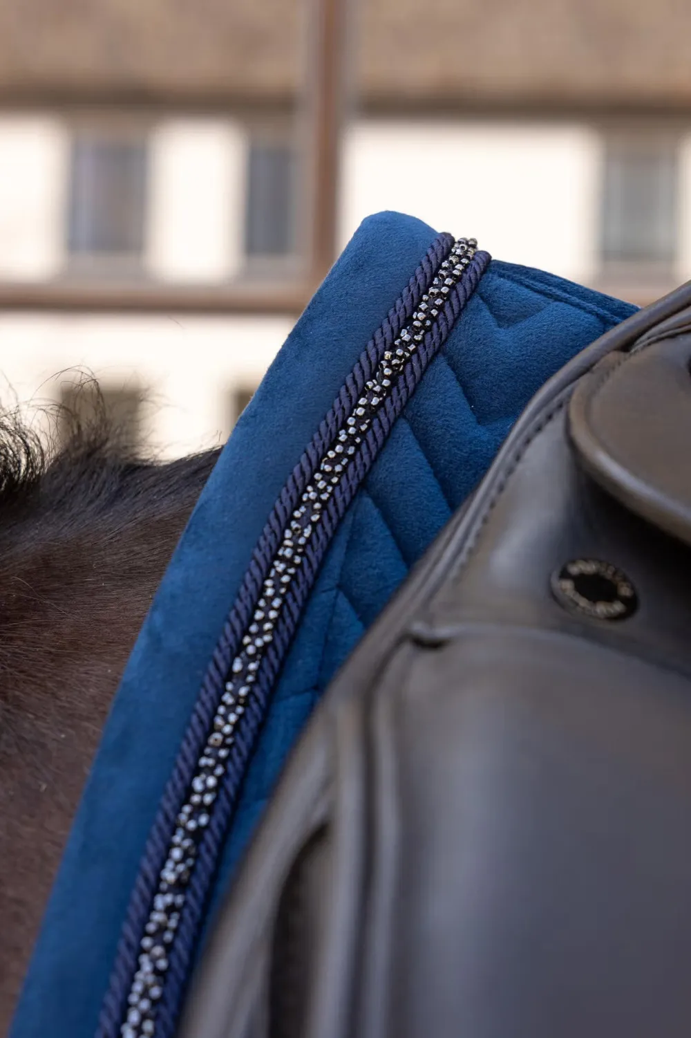 Kentucky Horsewear Kentucky Horsewear|Schabrak & Huvor-Dressyrschabrak Velvet Mini Pearls Navy