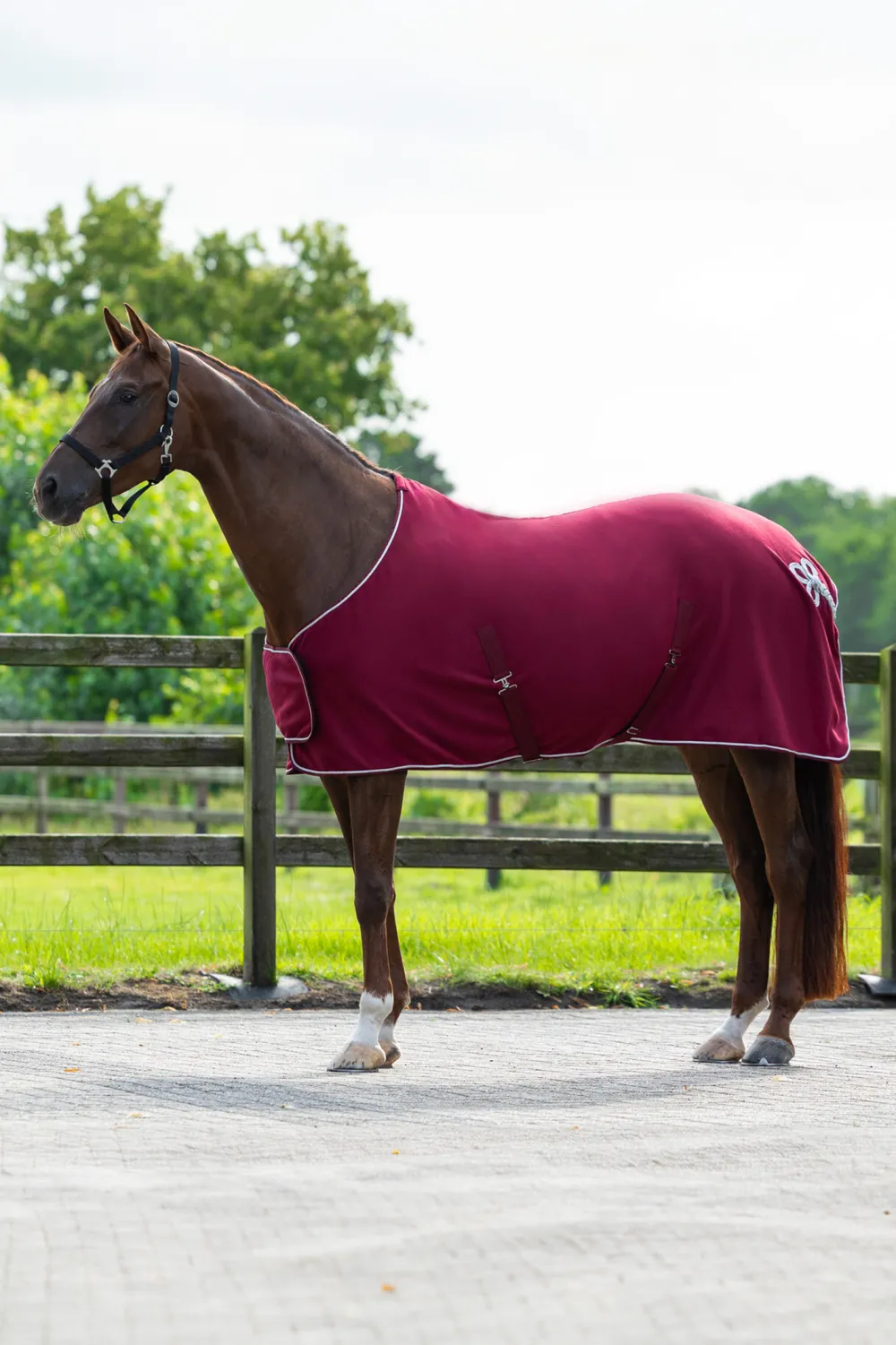 QHP Qhp|Hästtäcken & Flughuvor-Fleecetäcke med Dekor Burgundy/silver